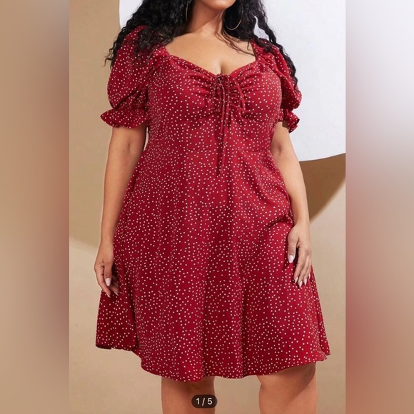 Shein Curve+ sz 28/30 Red polka dot dress NWT - Picture 2 of 9